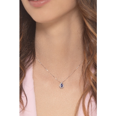 Collier pendentif en or blanc 18 carats tanzanite