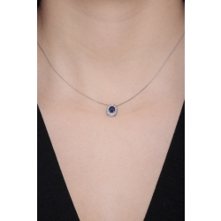 Collier en or blanc 18K saphir bleu et diamants latéraux 2