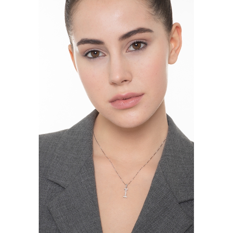 Pendentif lettre  I collier femme or blanc et diamants Pendentif lettre  I collier femme or blanc et diamants