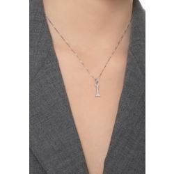 Pendentif lettre  I collier femme or blanc et diamants 2