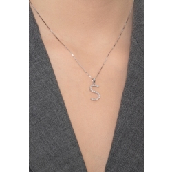 Pendentif lettre S collier femme or blanc et diamants  2