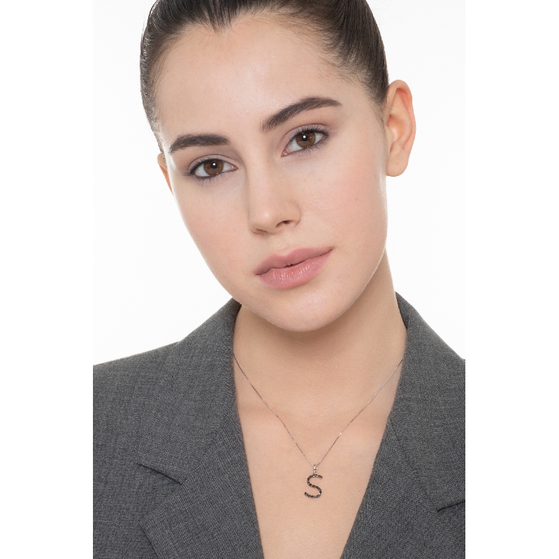 Collier pendentif personnalisé lettre S or blanc et diamants Collier pendentif personnalisé lettre S or blanc et diamants
