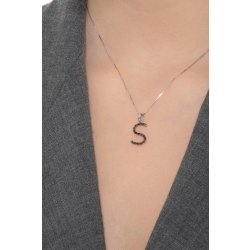 Collier pendentif personnalisé lettre S or blanc et diamants 2