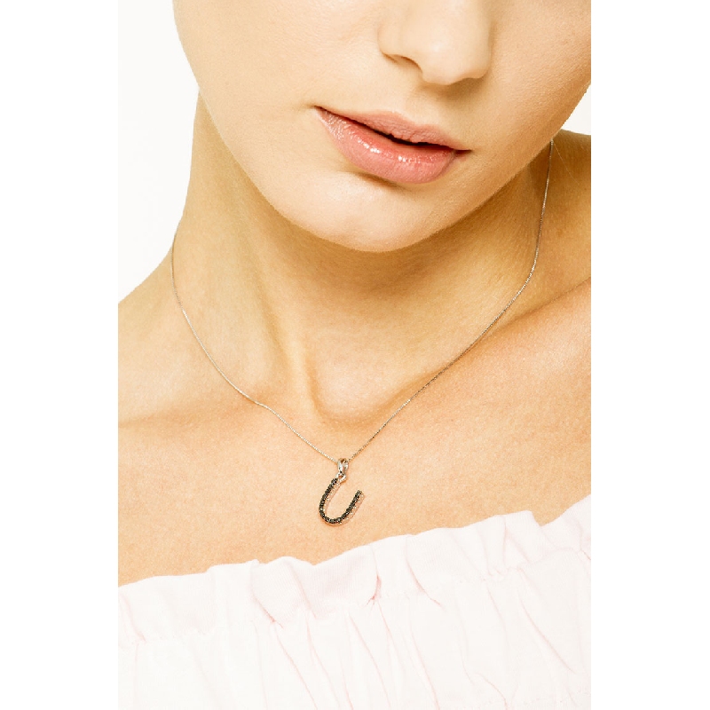 Collier pendentif personnalisé lettre U or blanc et diamants Collier pendentif personnalisé lettre U or blanc et diamants