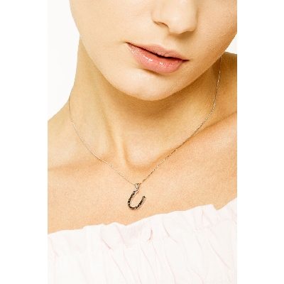 Collier pendentif personnalisé lettre U or blanc et diamants