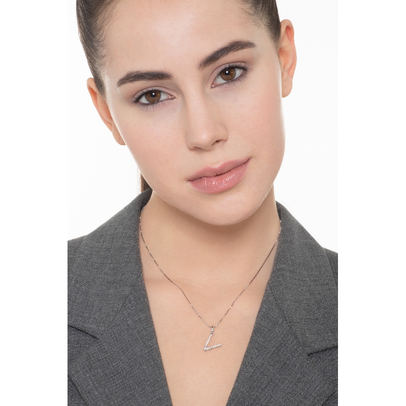 Collier Or Blanc 18k avec initiale V et diamants