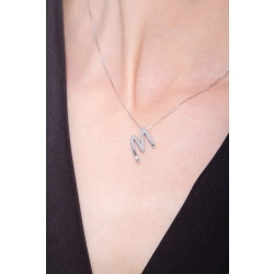 Collier or blanc 18k lettre M diamant 2