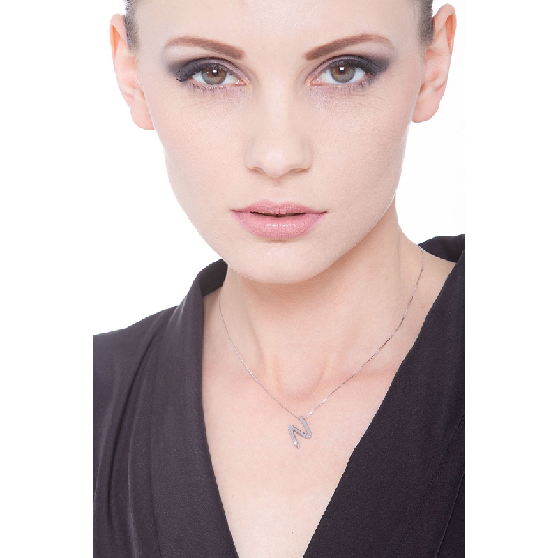 Collier or blanc 18k lettre N diamant