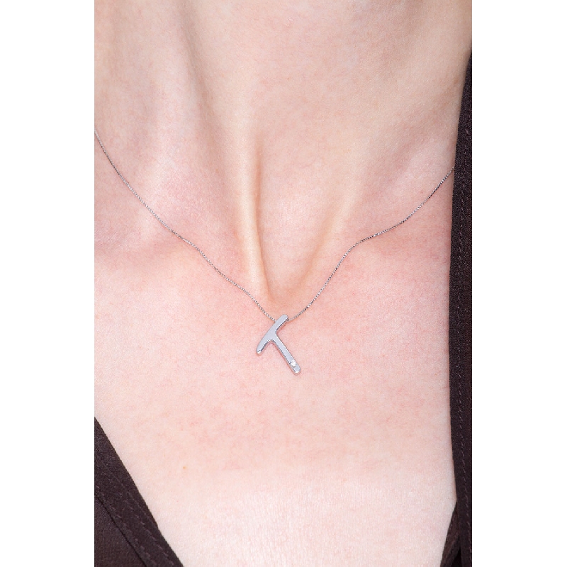 Collier personnalisé lettre T or blanc et diamants Collier personnalisé lettre T or blanc et diamants