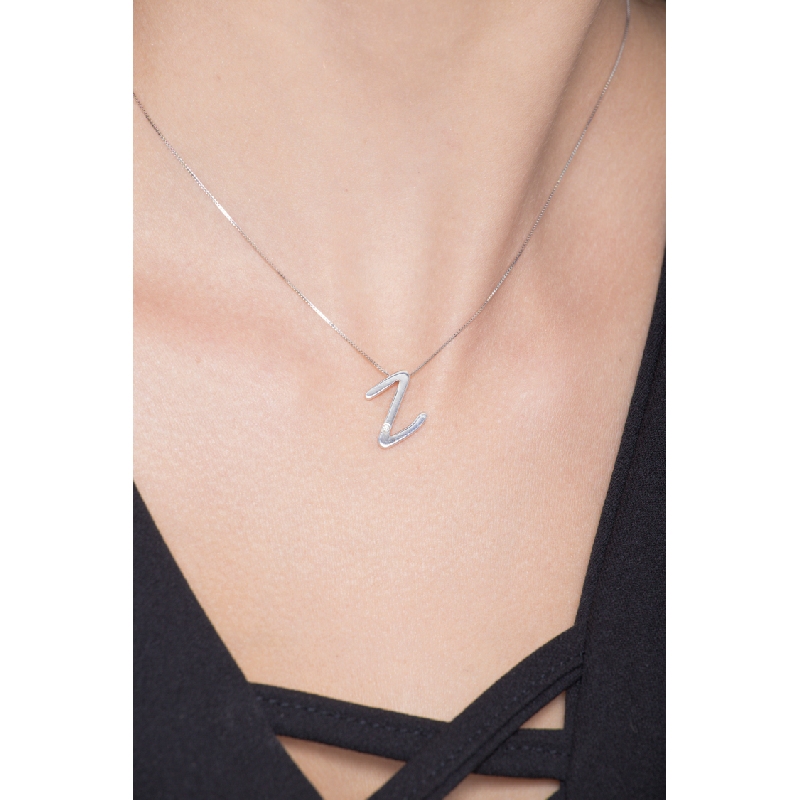 Collier en or blanc 18k avec pendentif lettre Z
