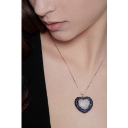 Collier en or blanc 18k cœur en diamants et saphirs beus 2