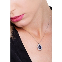 Collier halo en or blanc 18k avec un saphir bleu  2
