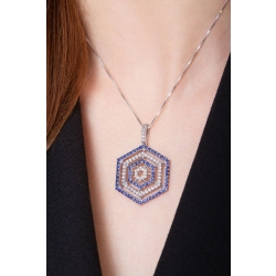 Collier en or blanc 18 carats avec saphirs bleus et diamants 2