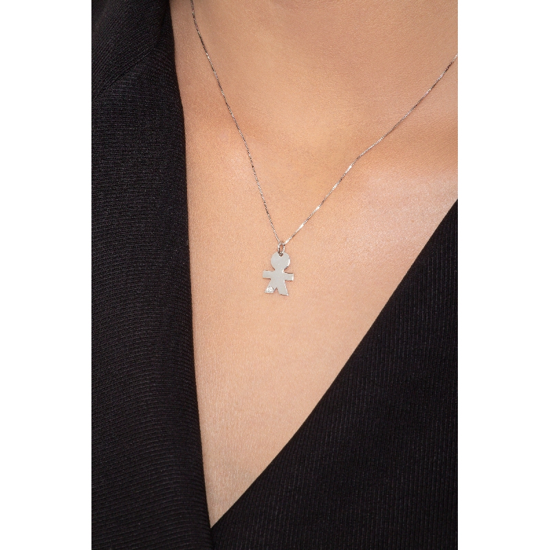 Collier pendentif garçon en or blanc 18k avec diamant