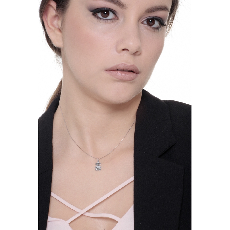 Collier avec Pendentif Petite Fille en Or Blanc 18k avec Diamant  Collier avec Pendentif Petite Fille en Or Blanc 18k avec Diamant