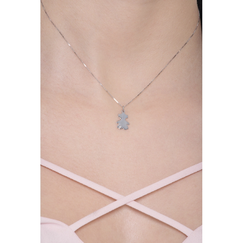 Collier avec Pendentif Petite Fille en Or Blanc 18k avec Diamant  Collier avec Pendentif Petite Fille en Or Blanc 18k avec Diamant