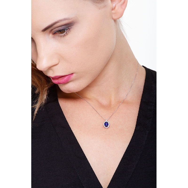 Collier Bleu Or Blanc 750 & Diamants  Collier Bleu Or Blanc 750 & Diamants