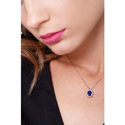 Collier Bleu Or Blanc 750 & Diamants 