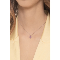 Collier saphir rose taille ovale entouré de diamants en or 750 2