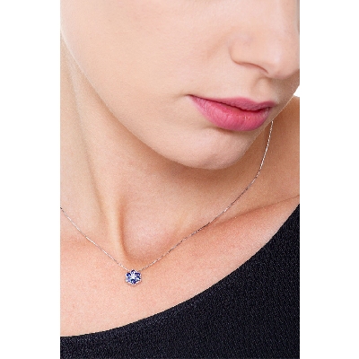 Collier en Or Blanc 18k avec Diamant et Saphirs Bleus