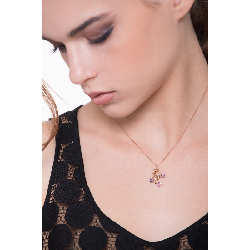 Collier femme en or rose et blanc 18k avec diamants et rubis