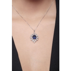 Collier design en or blanc 18k avec saphir bleu et diamants 2