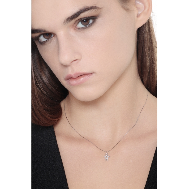Collier pendentif garçon en or blanc 750 avec diamant