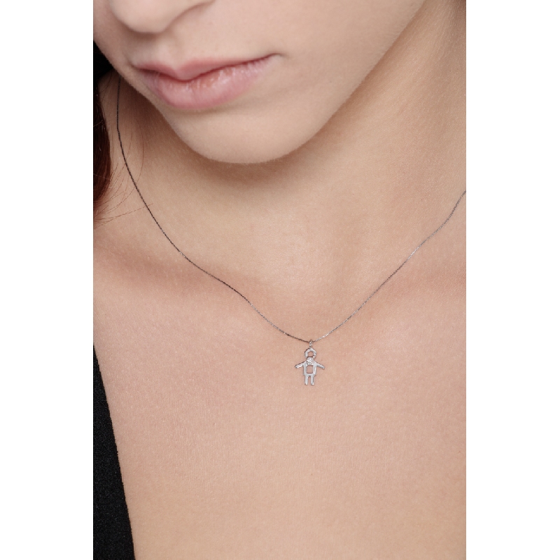 Collier pendentif garçon en or blanc 750 avec diamant