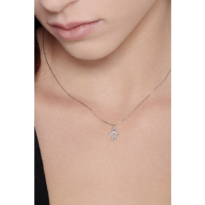 Collier pendentif garçon en or blanc 750 avec diamant