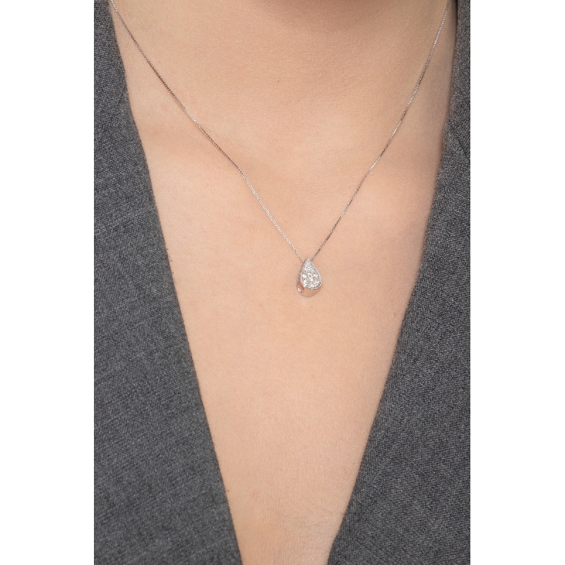 Collier or blanc 18k pendentif goutte diamant