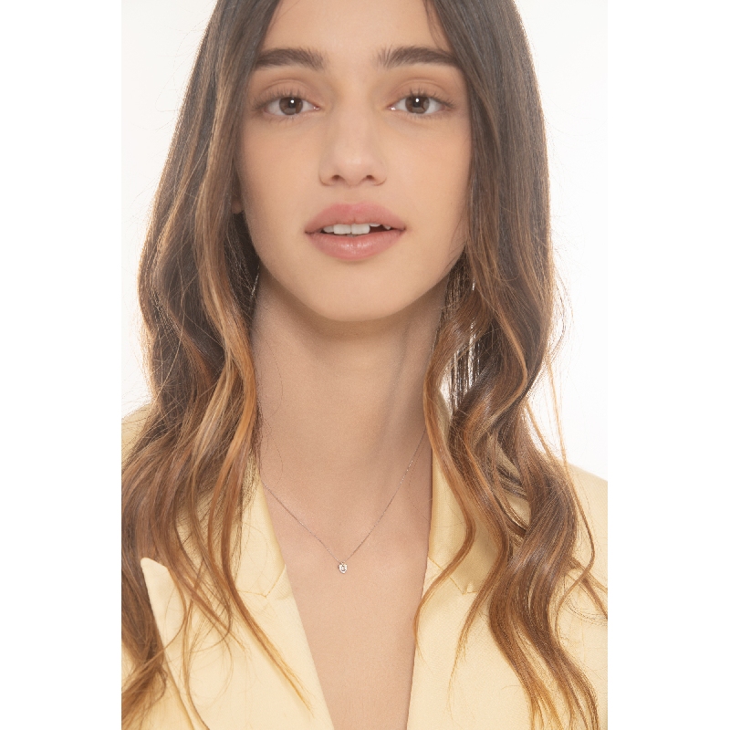 Collier or blanc 18k pendentif cœur diamant 5x6 mm