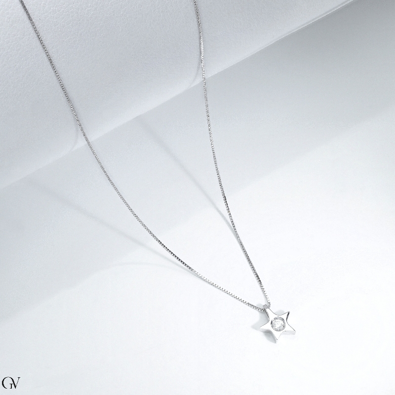 Collier or blanc 18k pendentif étoile diamant