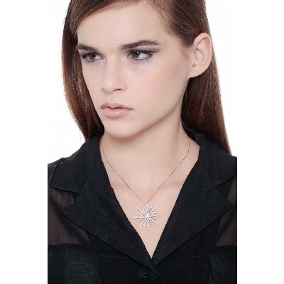 Collier soleil or blanc et rose 18k avec diamants