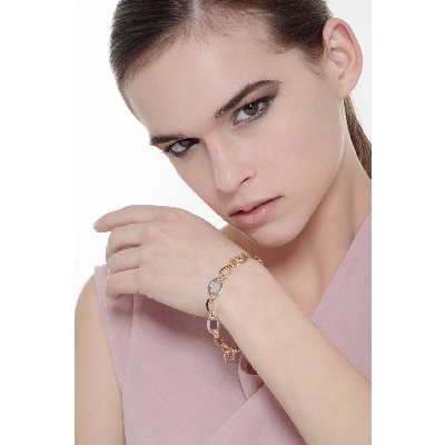 Bracelet chaîne en or jaune avec inserts en or blanc cm 19