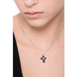 Collier avec croix bombée en or blanc 18k avec diamants noirs et diamant 2