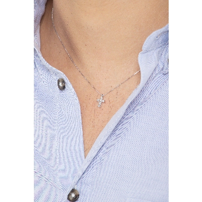 Collier avec pendentif croix Or Blanc 18k et diamants
