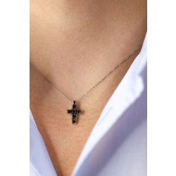 Collier en or blanc 18k avec croix en diamants noirs 50 cm 2