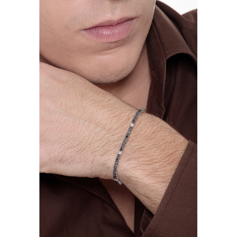 Bracelet Tennis en Or 18k avec Diamants Noirs et Blancs