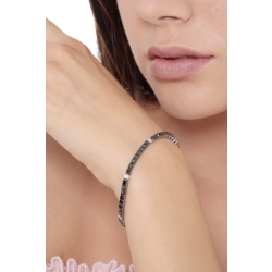 Bracelet Tennis à fil en or blanc 18k serti de diamants noirs et de diamants  2