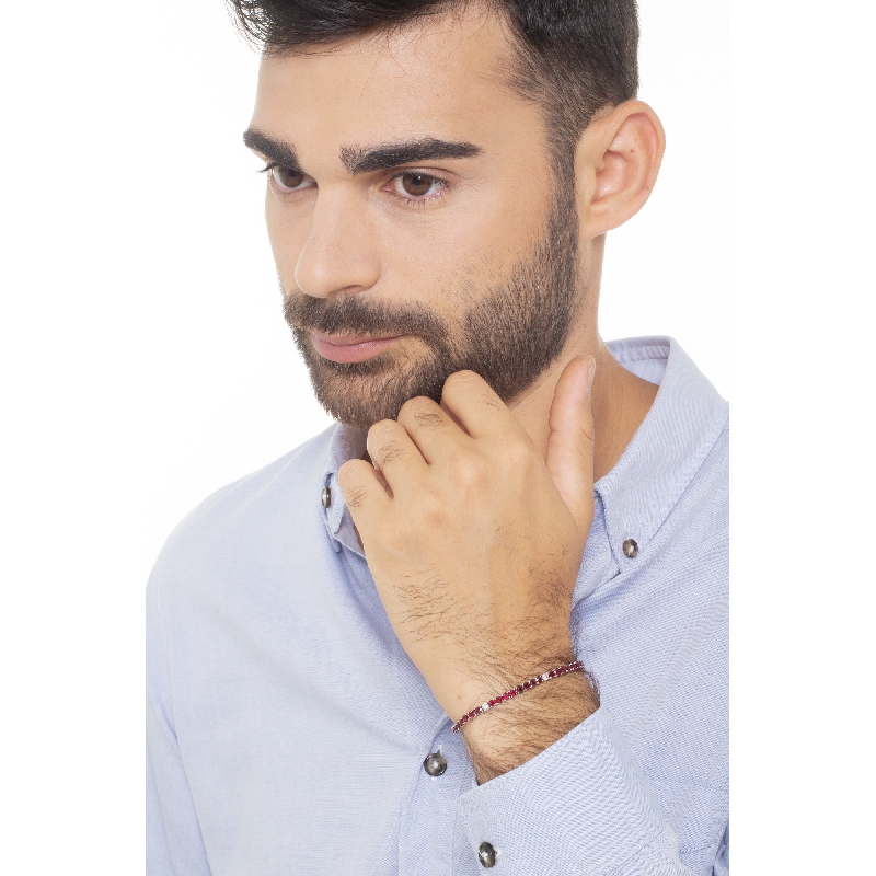 Bracelet Tennis en Or Blanc 18k Diamants avec Rubis 