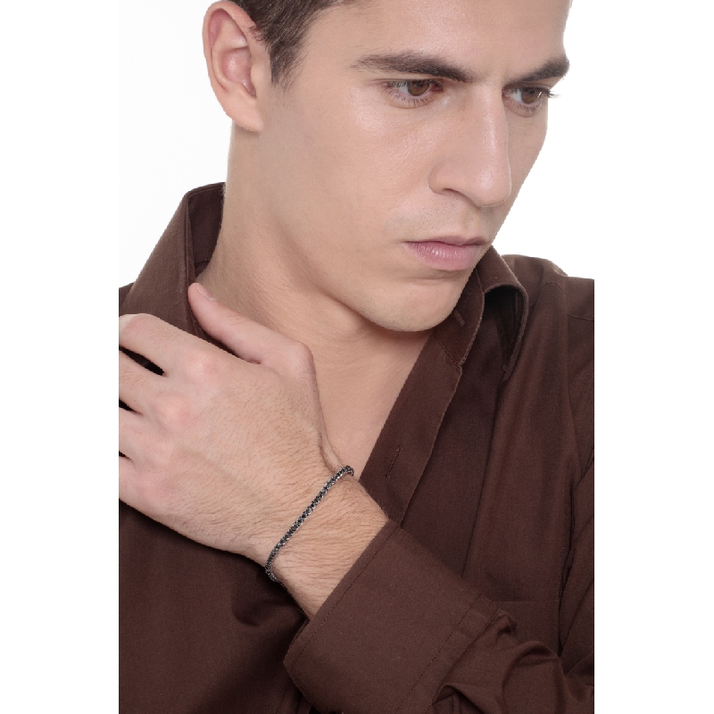 Bracelet Tennis en Or Blanc 18k avec Diamants Noirs sur Or Brun