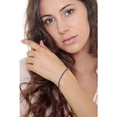 Bracelet Tennis en Or Blanc 18k avec Diamants Noirs sur Or Brun