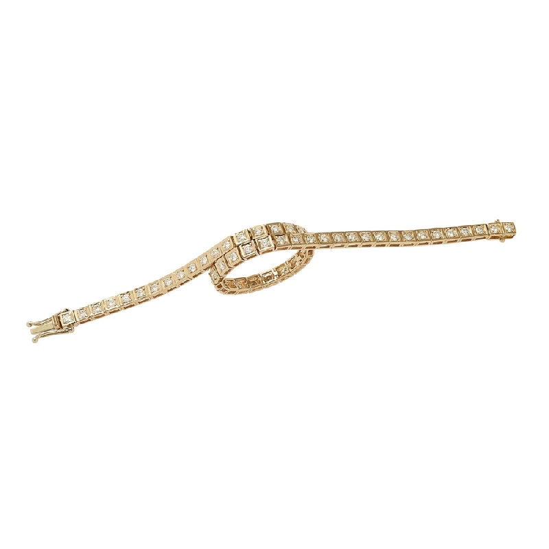 Bracelet Tennis carré en or jaune 18 carats avec diamants taille brillant Bracelet Tennis carré en or jaune 18 carats avec diamants taille brillant