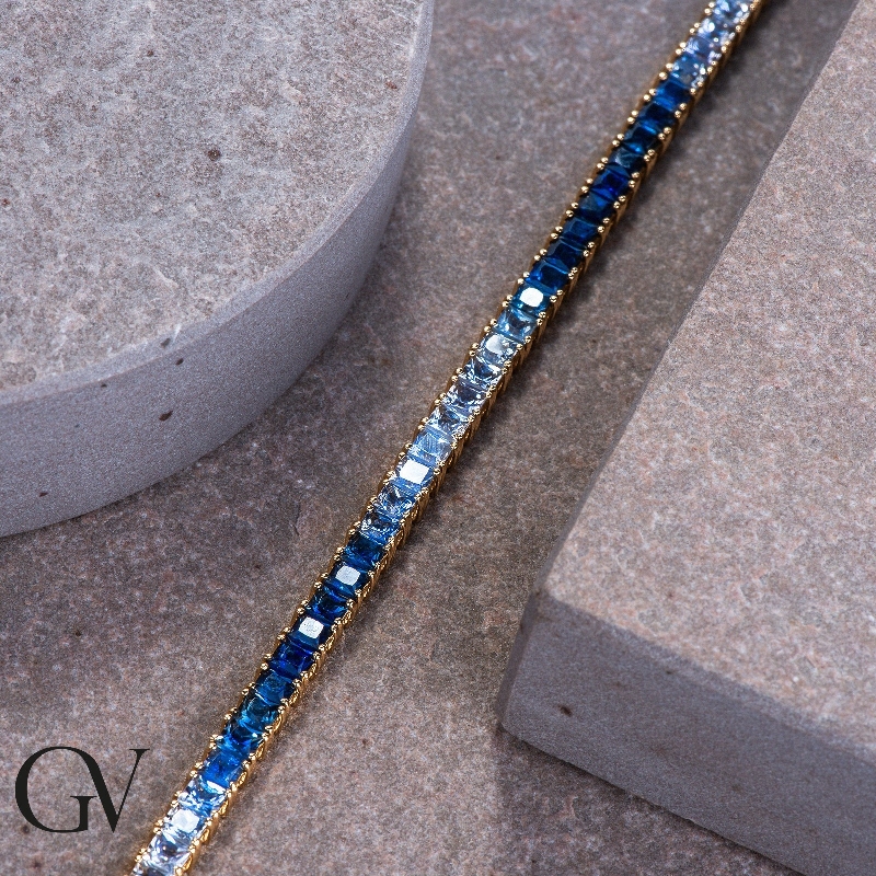 Bracelet tennis or jaune 18k saphirs bleus multicolores Bracelet tennis or jaune 18k saphirs bleus multicolores