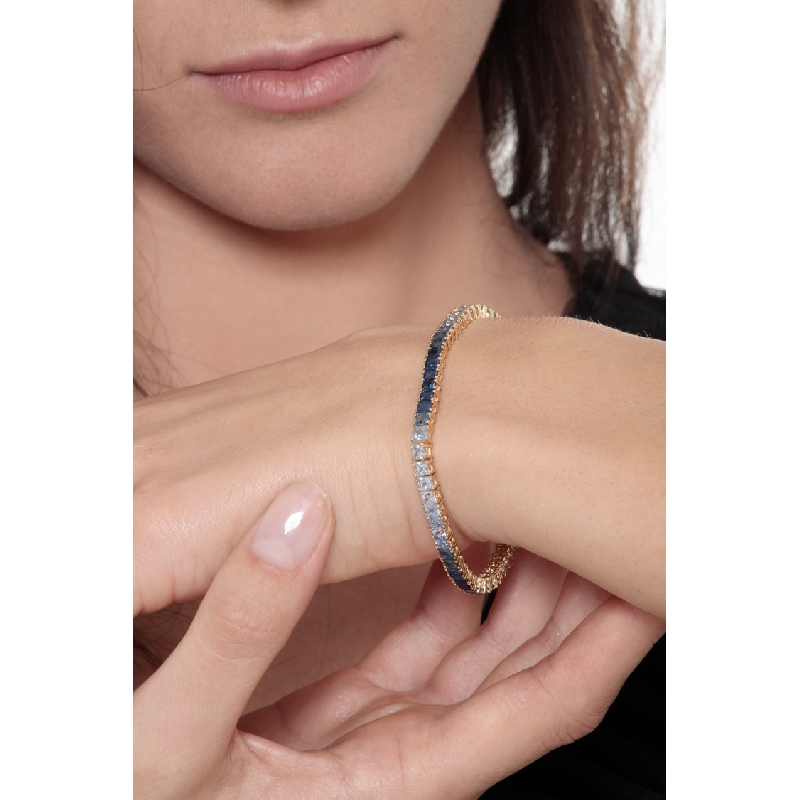 Bracelet tennis or jaune 18k saphirs bleus multicolores Bracelet tennis or jaune 18k saphirs bleus multicolores