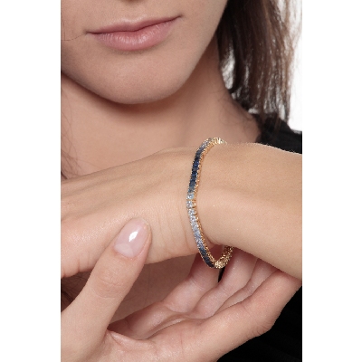 Bracelet tennis or jaune 18k saphirs bleus multicolores