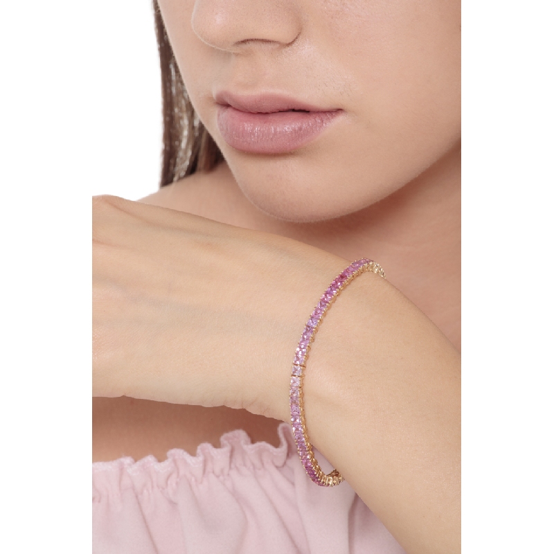 Bracelet Rivière en or jaune 18 carats avec saphirs roses Bracelet Rivière en or jaune 18 carats avec saphirs roses