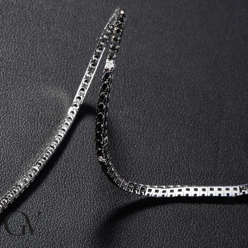 Bracelet Tennis Or Blanc 750 avec Diamants Noirs et Blancs