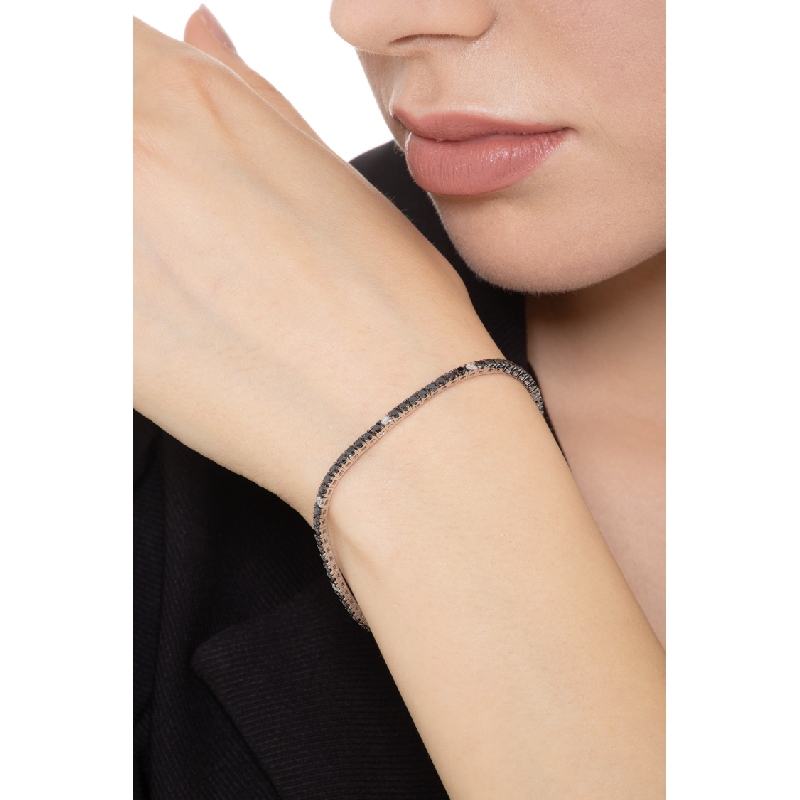 Bracelet Tennis avec Diamants Noirs et Blancs en Or Blanc