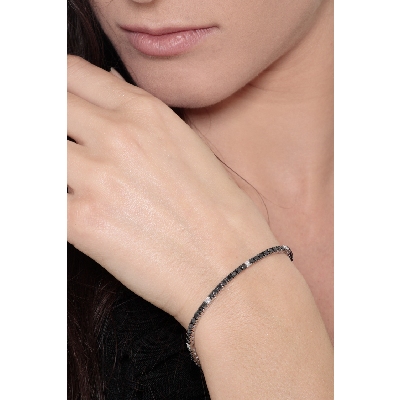 Bracelet Tennis Unisexe en Or Blanc 18k avec Diamants Noirs et Blancs